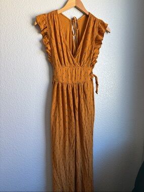 Mustard Floral Ruffle Sleeve Jumpsuit